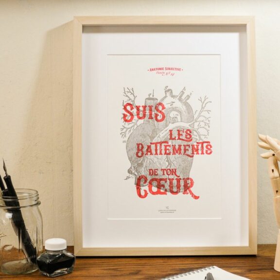 Affiche / Tirage d'Art A4 "Suis les battements de ton coeur" - Atelier Letterpress