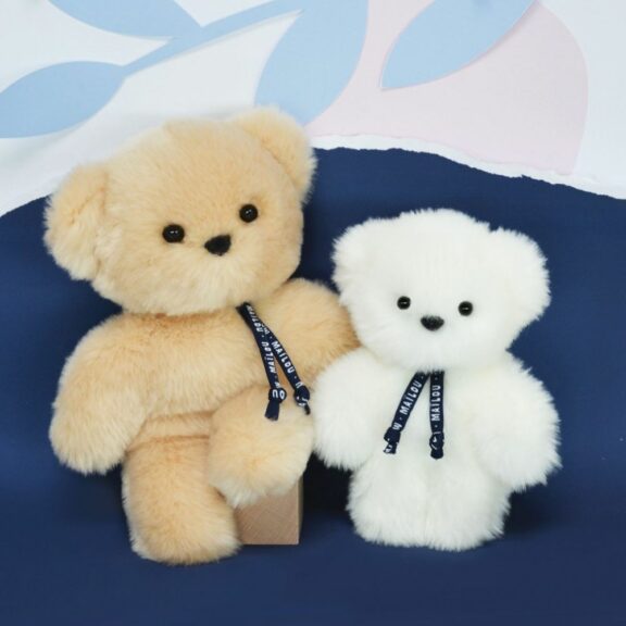 Doudou Ours en peluche / Le petit frenchie Blanc 20cm - Maïlou Tradition