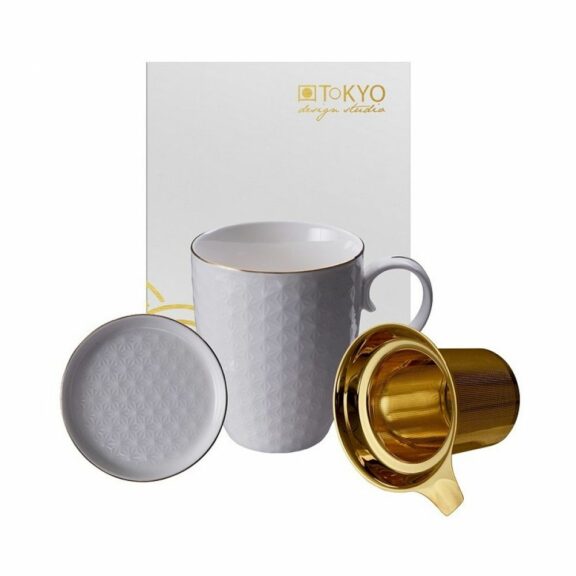 Coffret Mug Nippon White avec filtre à thé doré - Tokyo Design Studio