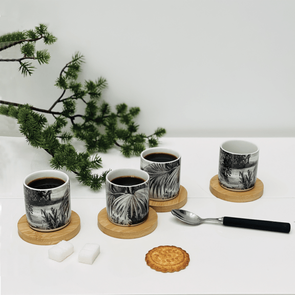 Coffret de 4 gobelets Palmeraie (avec sous-tasses) - Opjet