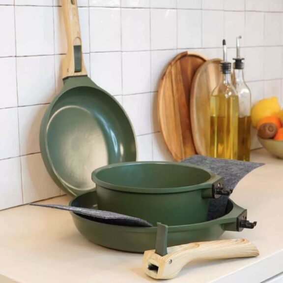 Trio poêles et casserole avec poignées détachables / Couleur Fougère - CookUt