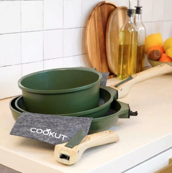 Trio poêles et casserole avec poignées détachables / Couleur Fougère - CookUt – Image 2