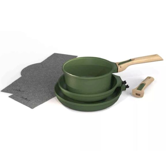 Trio poêles et casserole avec poignées détachables / Couleur Fougère - CookUt – Image 3