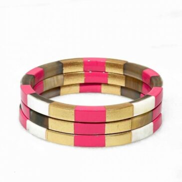 Bracelet en corne véritable / Rose & feuilles d'or - Paloma Bijoux