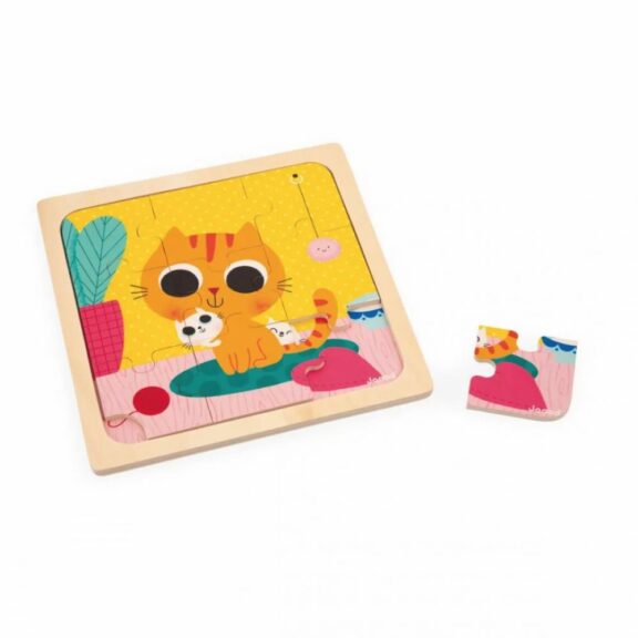 Puzzle bois bébé / Chat Peanut 9 pièces (Dès 18 mois) - Janod