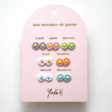 7 paires de boucles d'oreilles en céramique / Série fleurs - Une semaine de poésie - Yuko B.