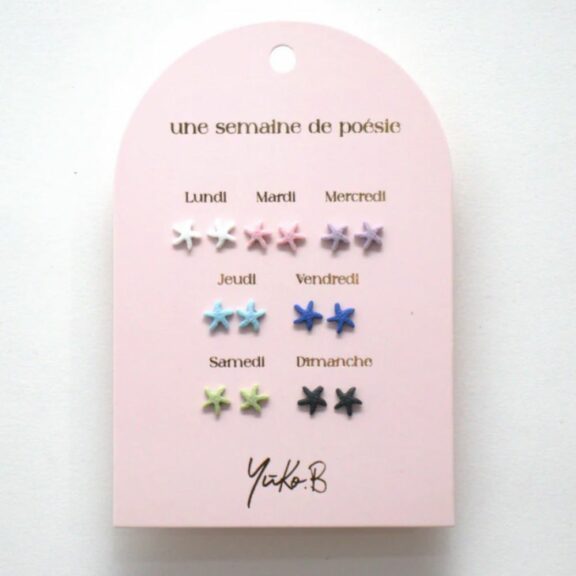 7 paires de boucles d'oreilles en céramique / Série étoiles de mer - Une semaine de poésie - Yuko B.