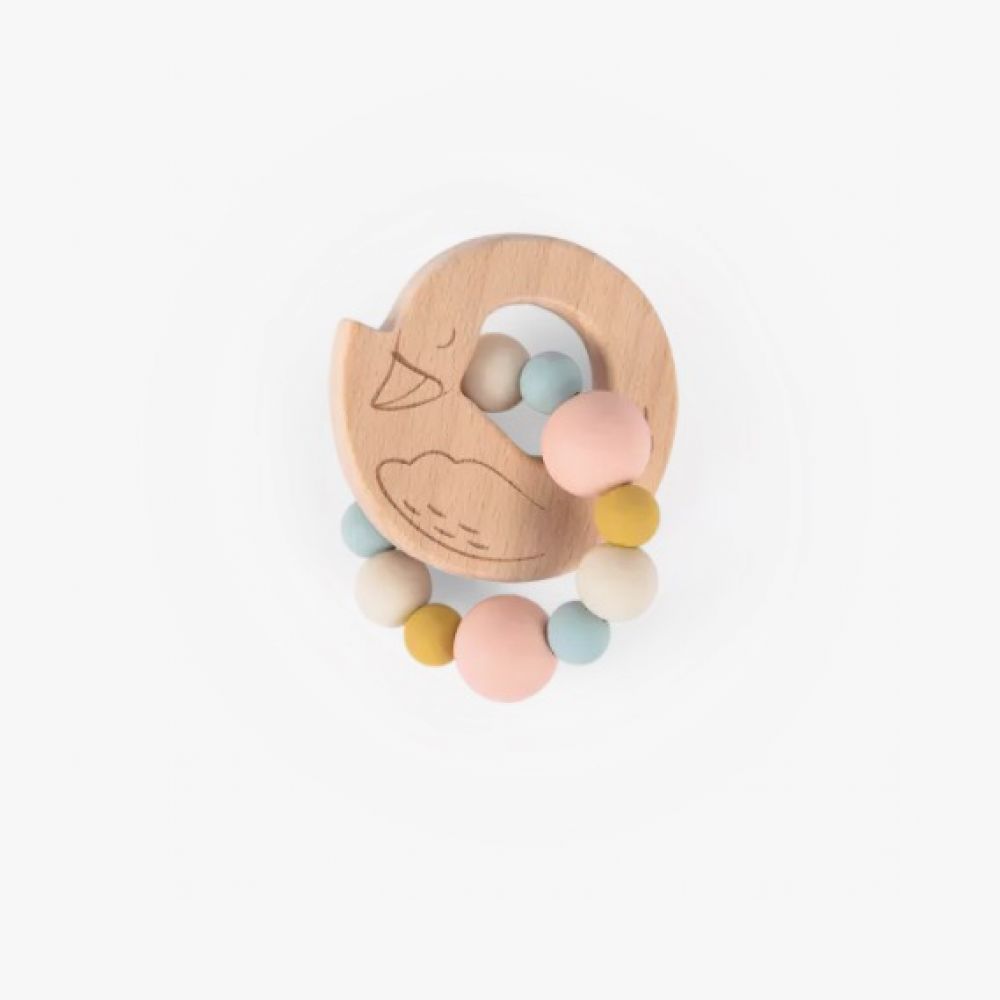Hochet anneau de dentition bois et silicone cygne / La petite école de danse - Moulin Roty