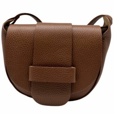 Sac Margot Brun à bandoulière en cuir grainé - Louisa Lee