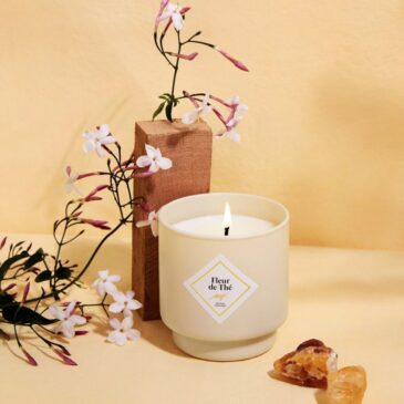 Bougie Bijou Fleur de Thé 180g et son bracelet doré & pastilles beiges - My Jolie Candle