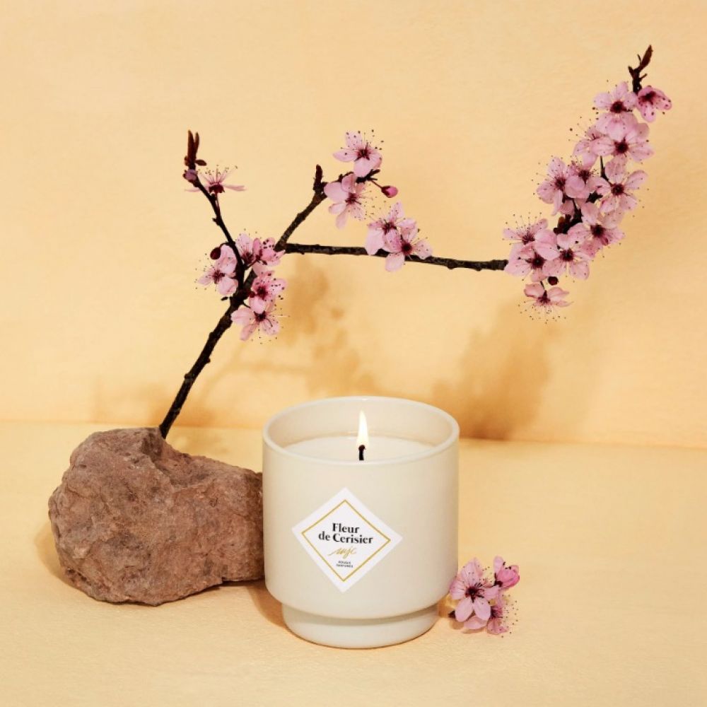 Bougie Bijou Fleur de Cerisier 180g et son bracelet doré & pastilles beiges - My Jolie Candle