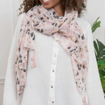 Foulard Indira Pompons / Leopard Rose
