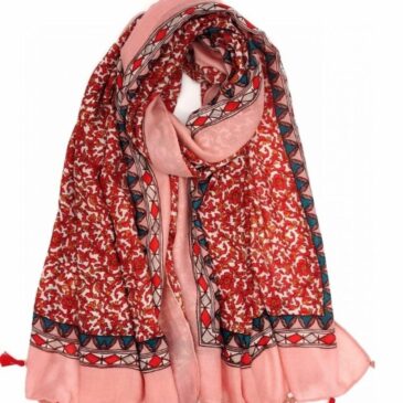 Foulard Indira Pompons / Flower Saumon