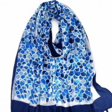 Foulard Indira Pompons / Geometrik Bleu