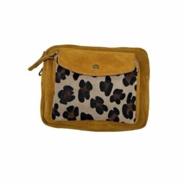 Sac Nuria en cuir de vachette suédé / Ocre & Léopard - Louisa Lee