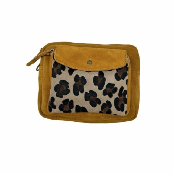Sac Nuria en cuir de vachette suédé / Ocre & Léopard - Louisa Lee