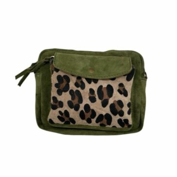 Sac Nuria en cuir de vachette suédé / Vert & Léopard - Louisa Lee