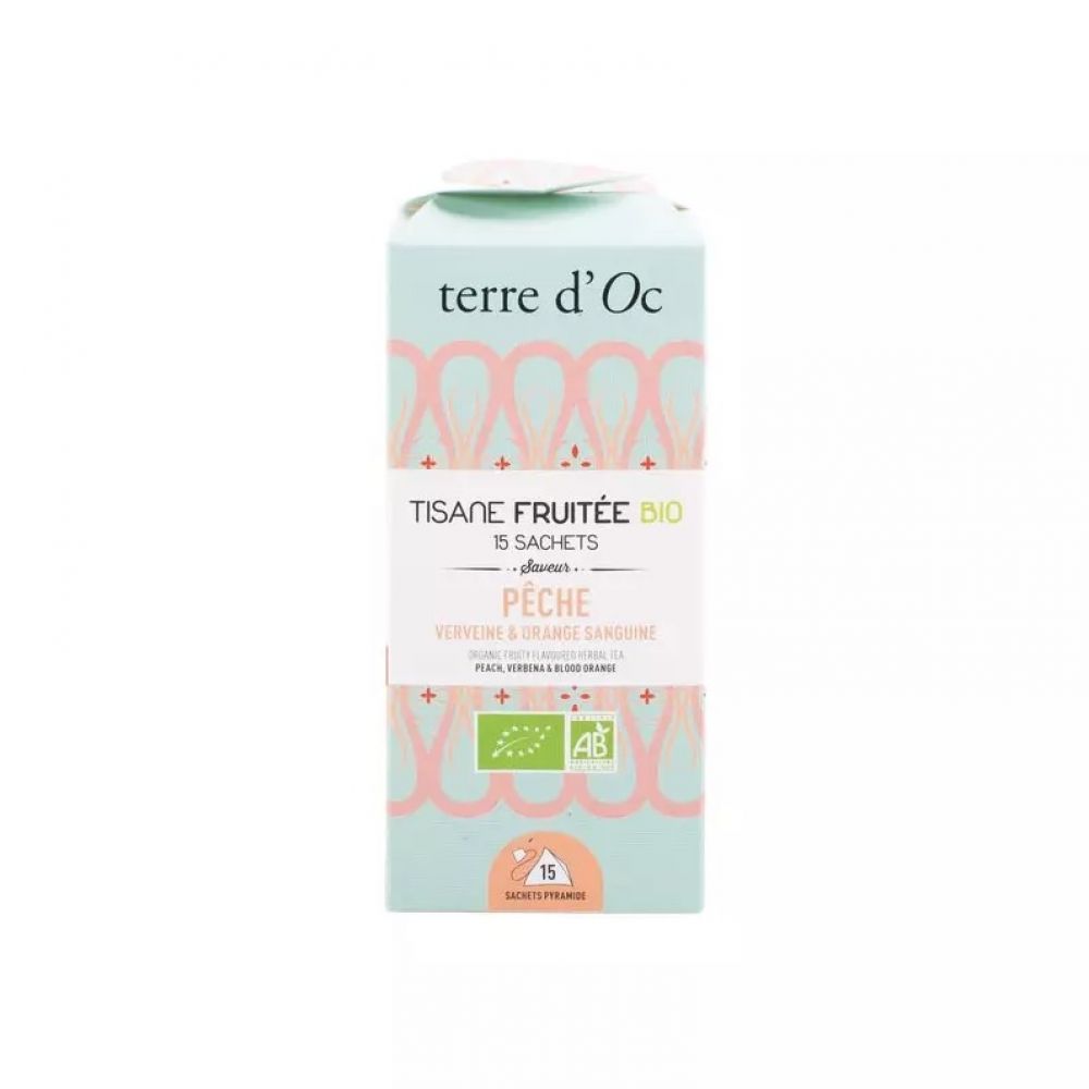 Tisane bio Pêche / Verveine / Orange sanguine en 15 infusettes - Terre d'Oc