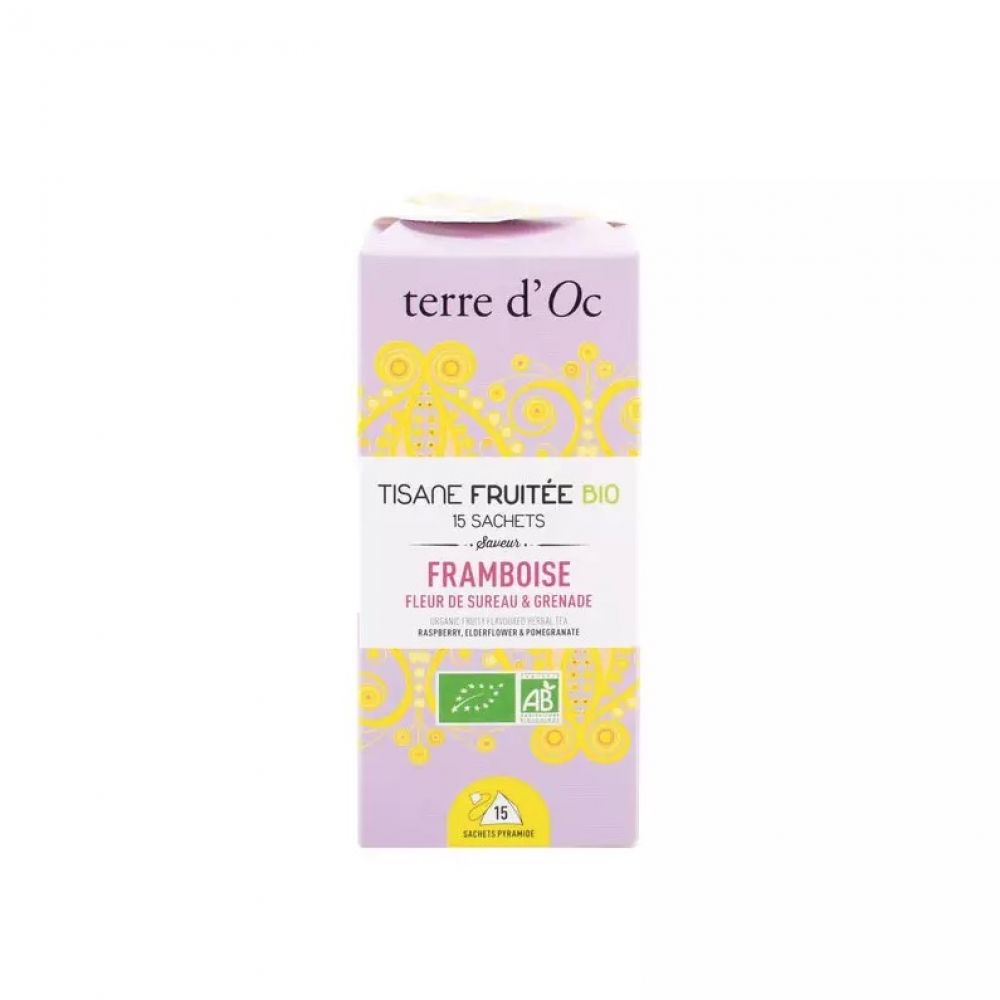 Tisane bio Framboise / Fleur de Sureau & Grenade en 15 infusettes - Terre d'Oc