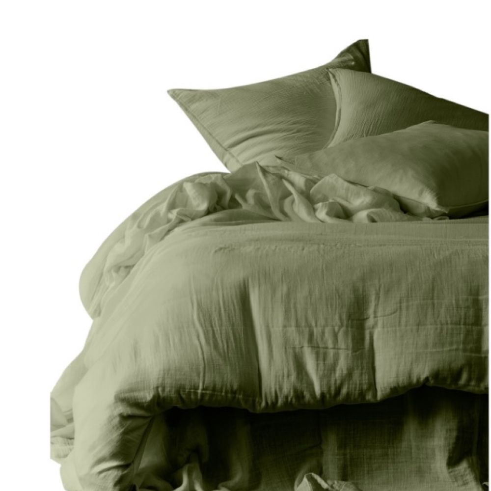 Housse de couette 240x260cm & ses 2 taies d'oreiller / Mykonos Kaki - Haomy