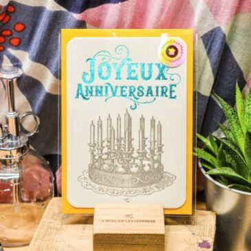 Carte Letterpress Joyeux anniversaire / Gâteau & Turqoise - Atelier Letterpress