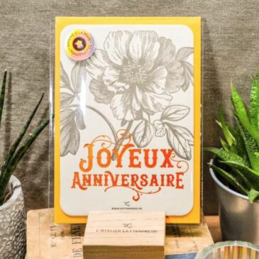 Carte Letterpress Joyeux anniversaire / Rose sauvage & Orange - Atelier Letterpress