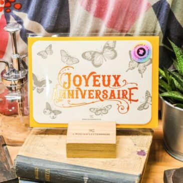 Carte Letterpress Joyeux anniversaire / Papillons & Orange - Atelier Letterpress