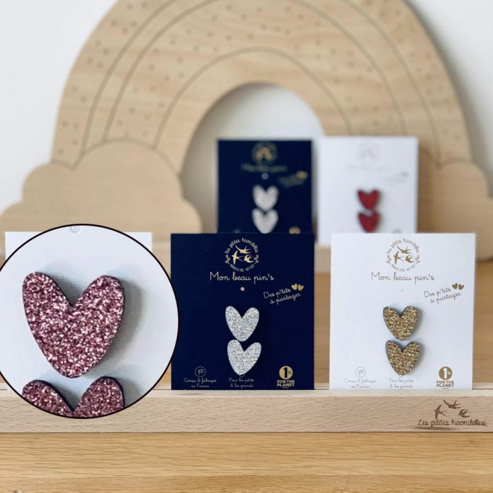 Pin's à partager Coeurs rose - Les Petites Hirondelles