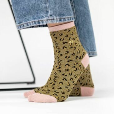 Chaussettes léopard en coton peigné / Vert Olive et Rose - BillyBelt