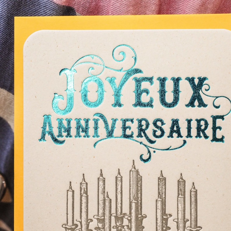 Carte Letterpress Joyeux anniversaire / Gâteau & Turqoise - Atelier Letterpress – Image 2