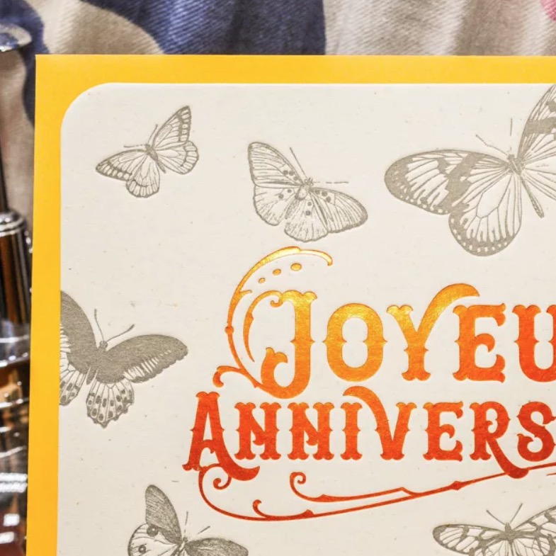 Carte Letterpress Joyeux anniversaire / Papillons & Orange - Atelier Letterpress – Image 2