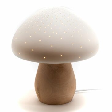 Lampe Champignon pointillées / Bois - Amadeus