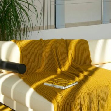 Plaid Cannes Soleil 140x180cm en laine à grosses mailles - Maison Bonnefoy