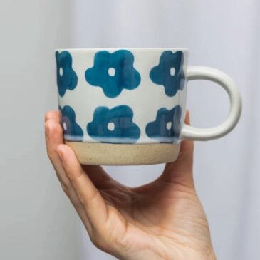Tasse bleue rustique / Fleur - Tranquillo