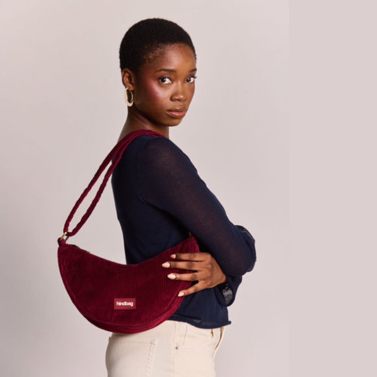 Sac bandoulière Andrea velours bordeaux - Hindbag – Image 3